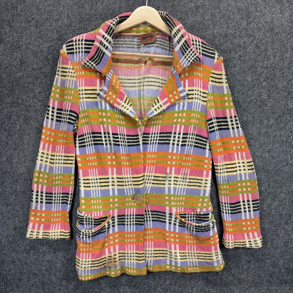 Vintage Missoni Blazer Women's Italy Rayon Blend Y2K Colorful Knit 90s